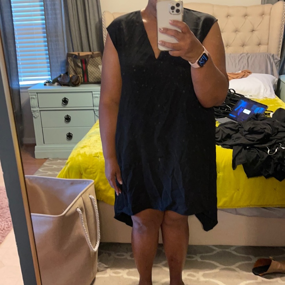 Rachel Roy high low v neck dress black XL